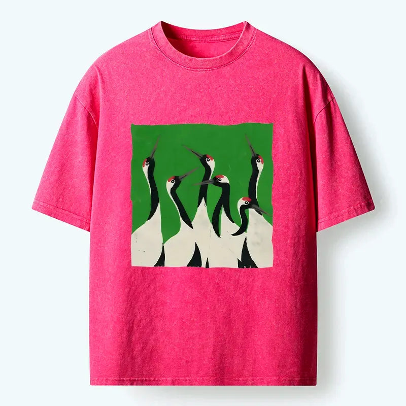 Ukiyo-e Crane Flock T-Shirt Free Shipping
