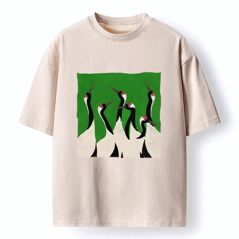 Ukiyo-e Crane Flock T-Shirt Free Shipping
