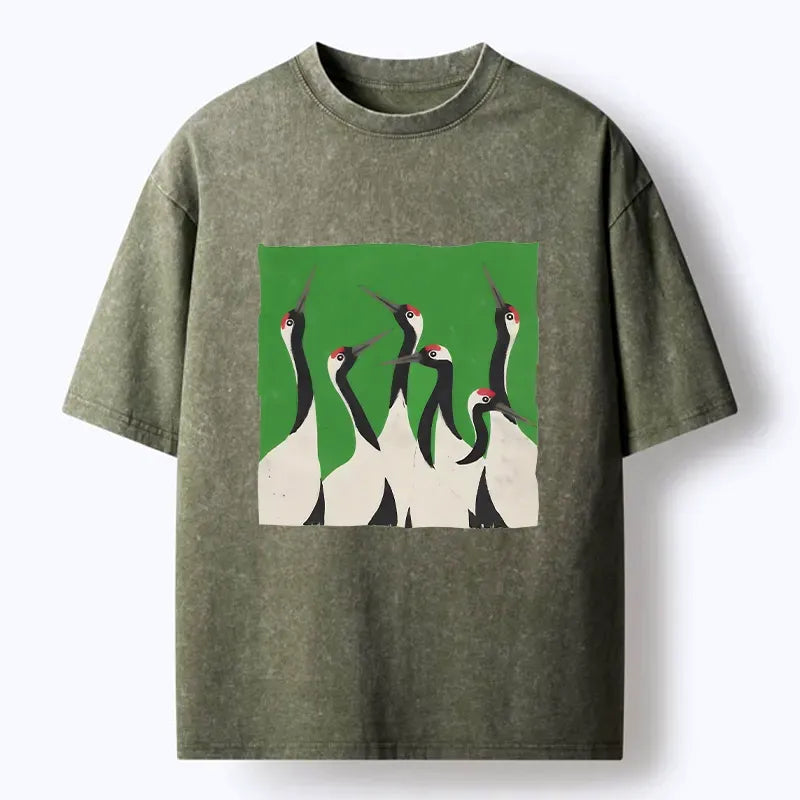 Kyoto-Lion Crane Flock Washed T-Shirt