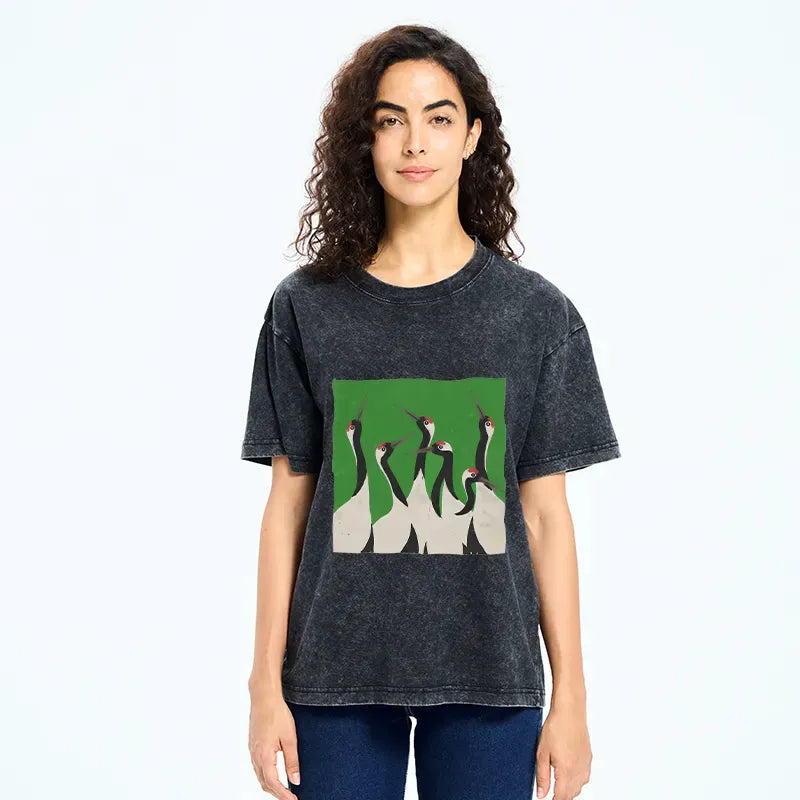 Kyoto-Lion Crane Flock Washed T-Shirt