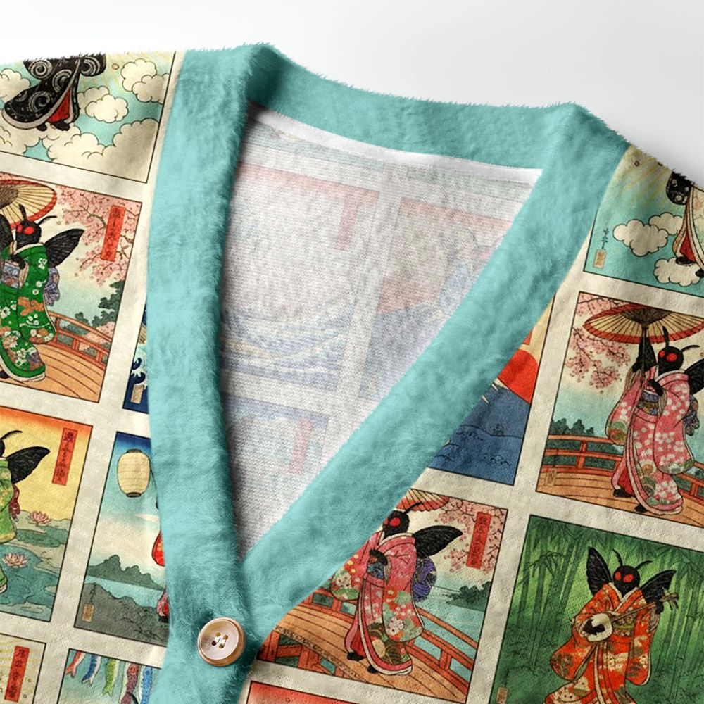 Kyoto-Lion Mothra’s Journey Through Ukiyo-e Dreams Ugly Cardigan Sweater