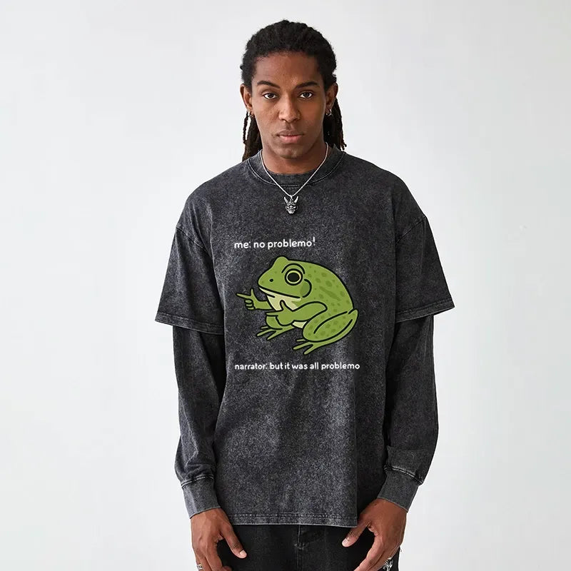 Washed Frog Meme T-Shirt for Daily Wear