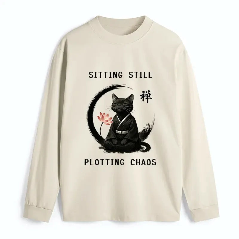 Kyoto-Lion Sitting Still Plotting Chaos Calming Zen Cat Funny Classic Long Sleeve T-Shirt
