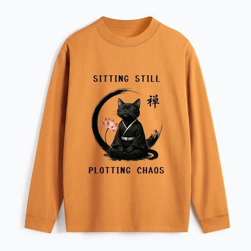 Kyoto-Lion Sitting Still Plotting Chaos Calming Zen Cat Funny Classic Long Sleeve T-Shirt