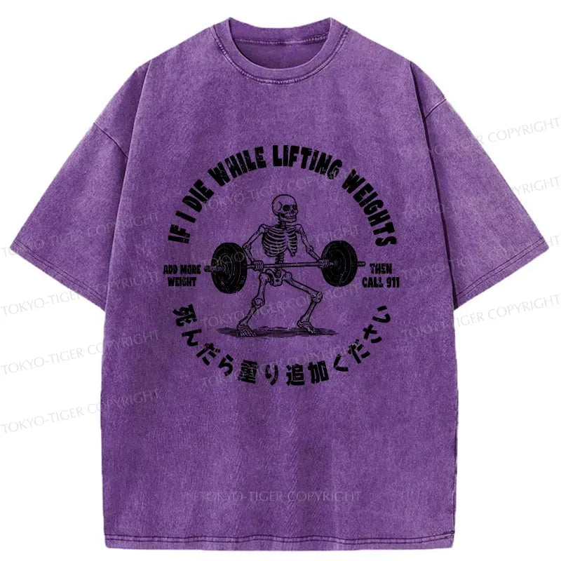 Kyoto-Lion If I Die While Lifting Funny Washed T-Shirt