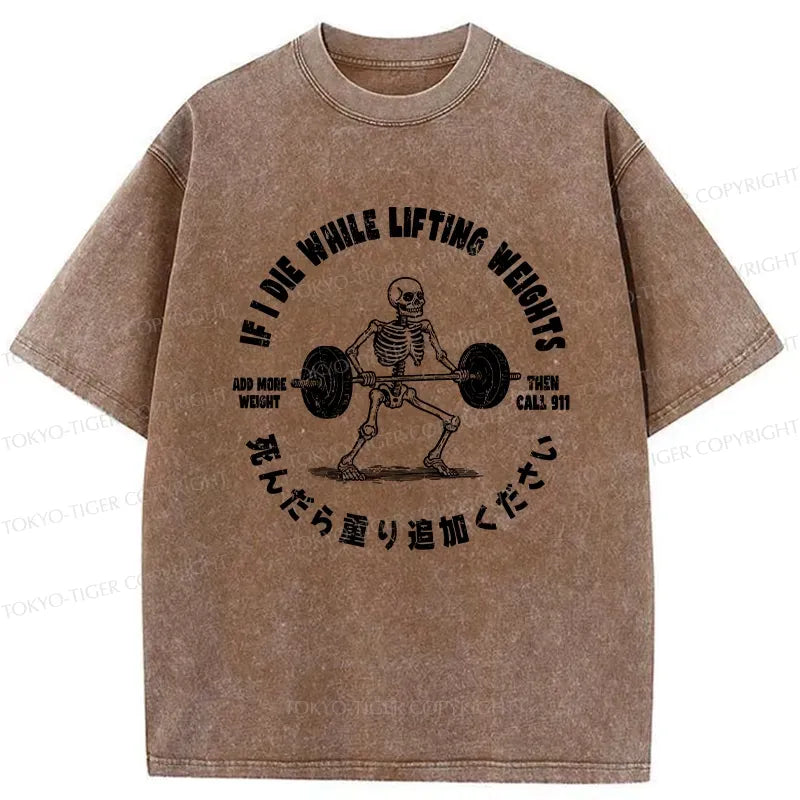 Kyoto-Lion If I Die While Lifting Funny Washed T-Shirt