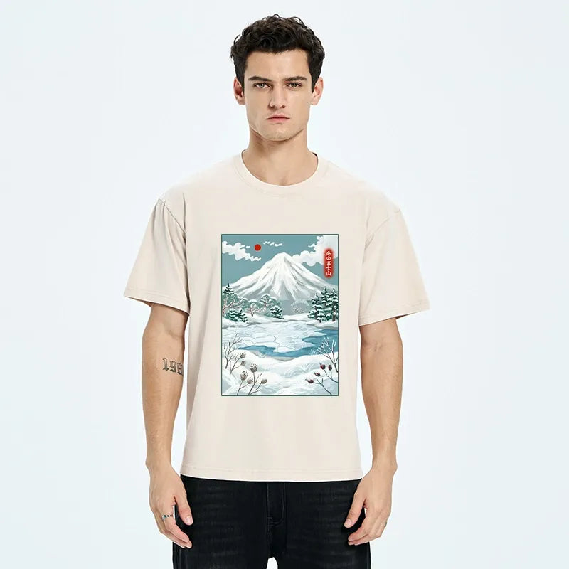 Kyoto-Lion Winter Fuji View Washed T-Shirt