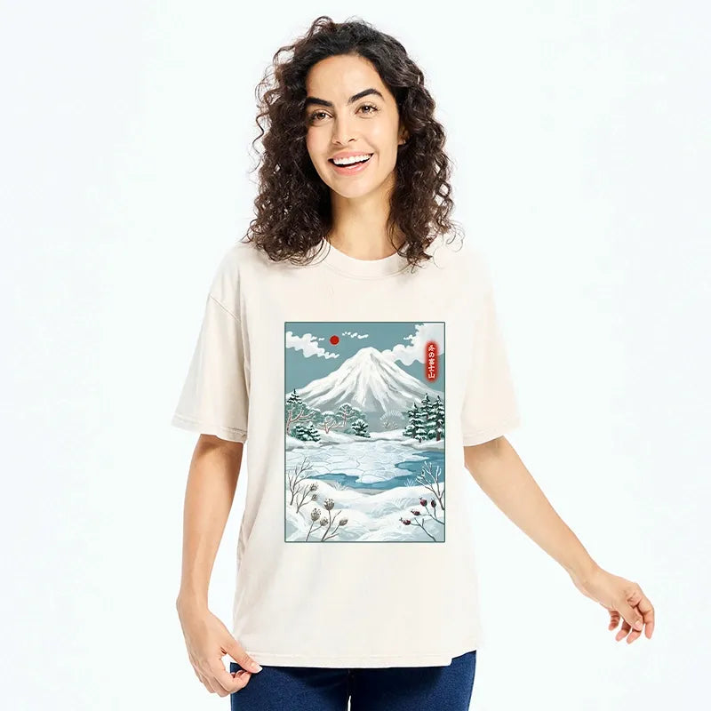 Kyoto-Lion Winter Fuji View Washed T-Shirt