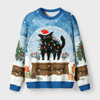 Kyoto-Lion Snowglobe Mischief Fuzzy Christmas Ugly Sweatshirt