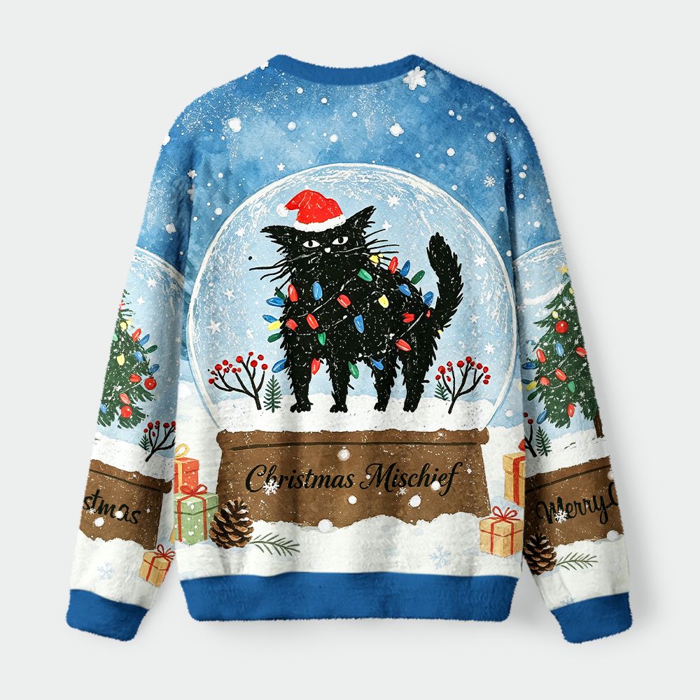 Kyoto-Lion Snowglobe Mischief Fuzzy Christmas Ugly Sweatshirt
