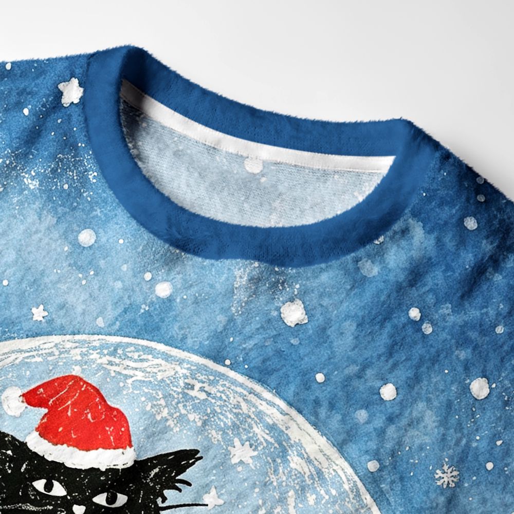 Kyoto-Lion Snowglobe Mischief Fuzzy Christmas Ugly Sweatshirt