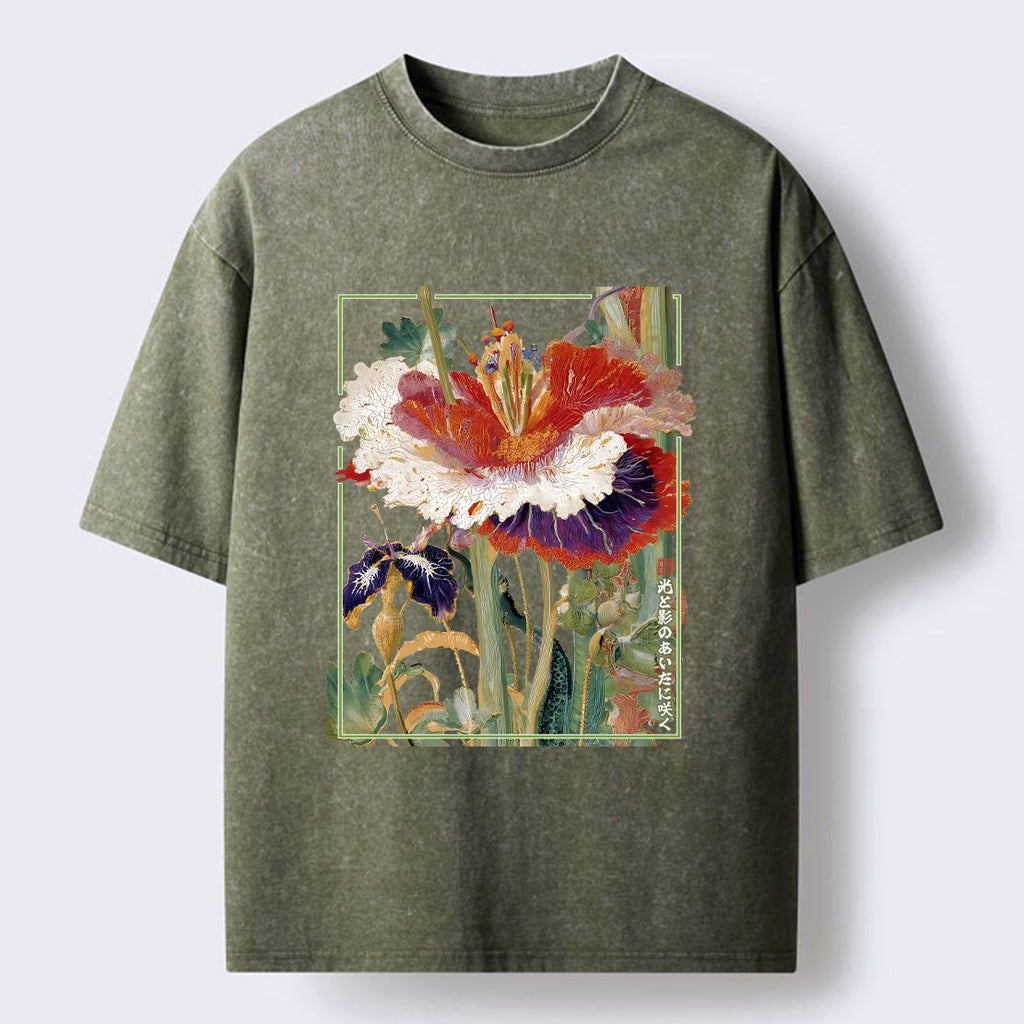 Comfortable Japanese flower t-shirt