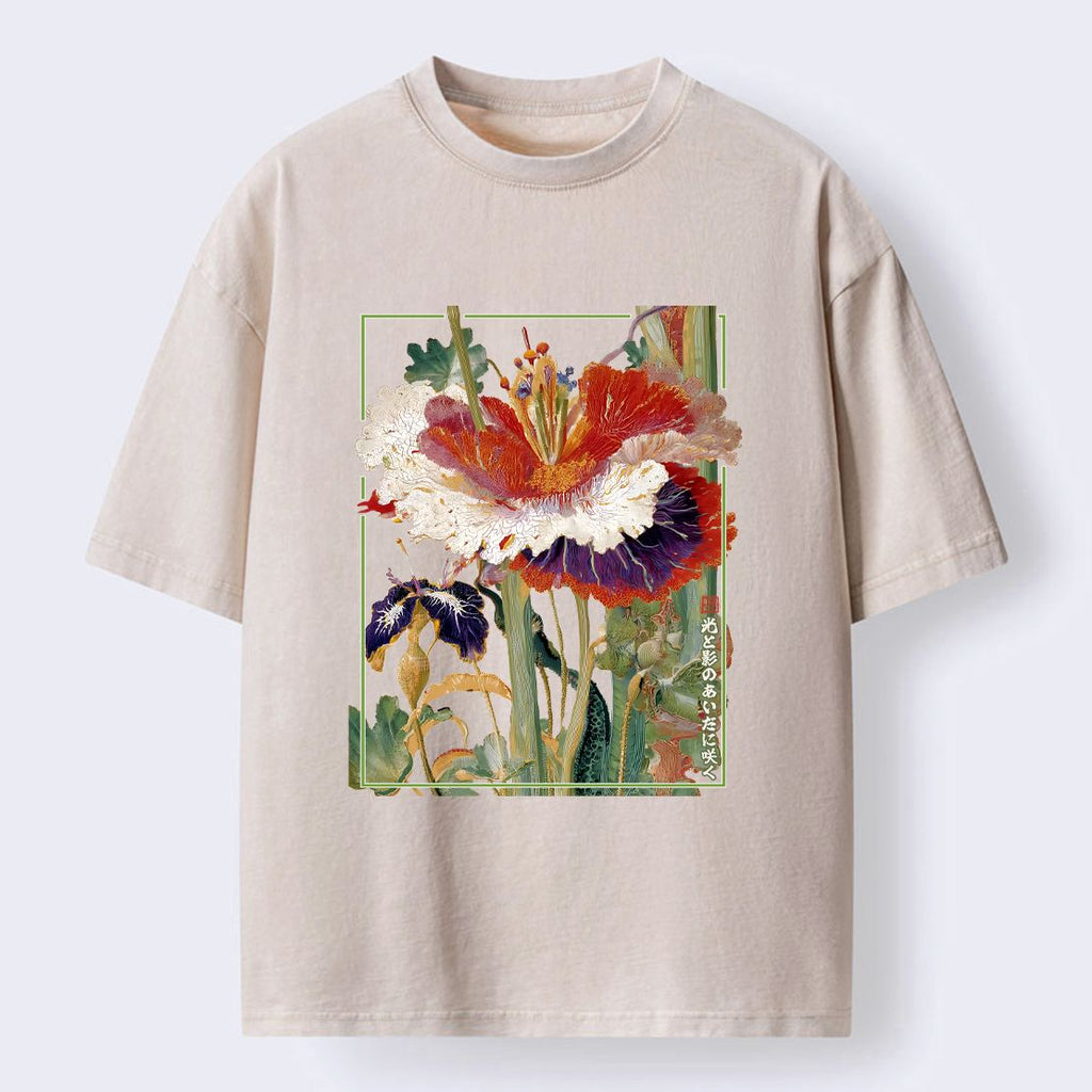 Comfortable Japanese flower t-shirt