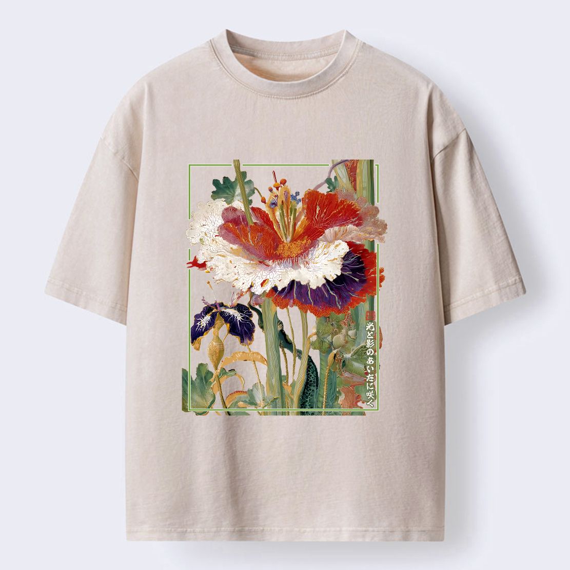 Comfortable Japanese flower t-shirt