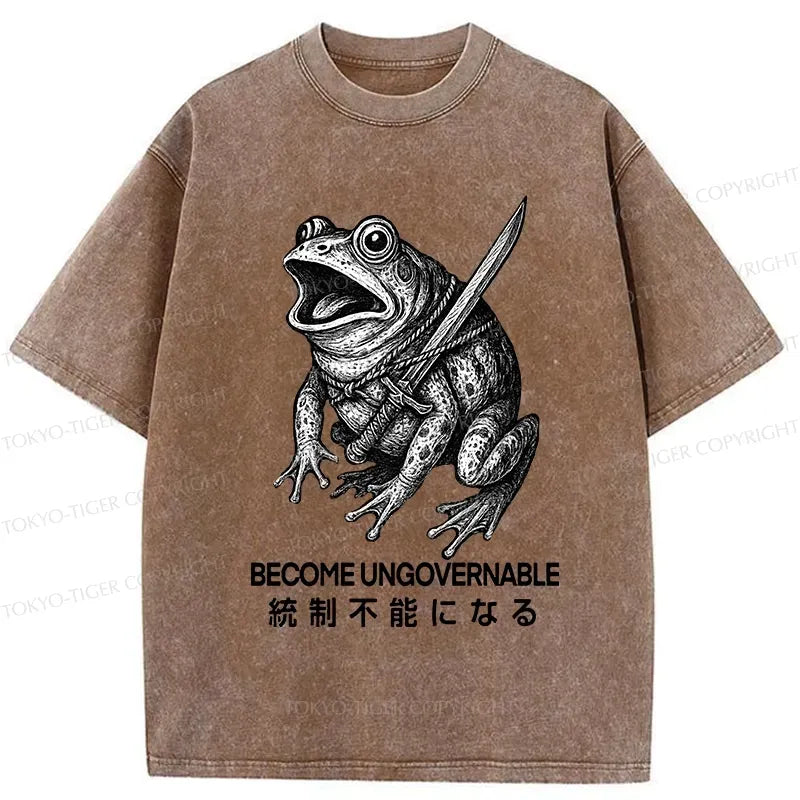 Japanese Frog Samurai Washed T-Shirt