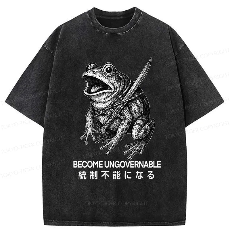 Japanese Frog Samurai Washed T-Shirt