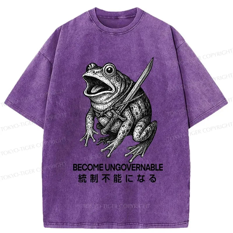 Japanese Frog Samurai Washed T-Shirt