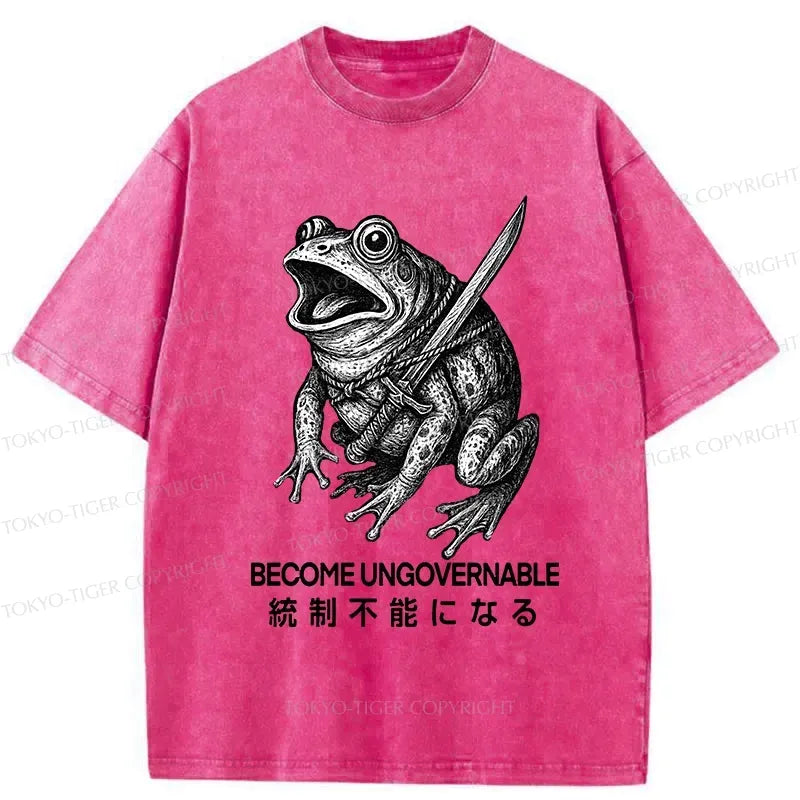 Japanese Frog Samurai Washed T-Shirt