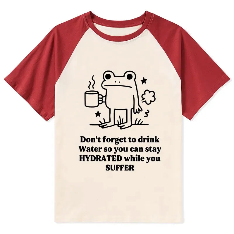 Trendy Japanese Frog Drink Water Raglan T-shirt
