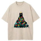 Kyoto-Lion Yarn Christmas Tree Cat Washed T-Shirt