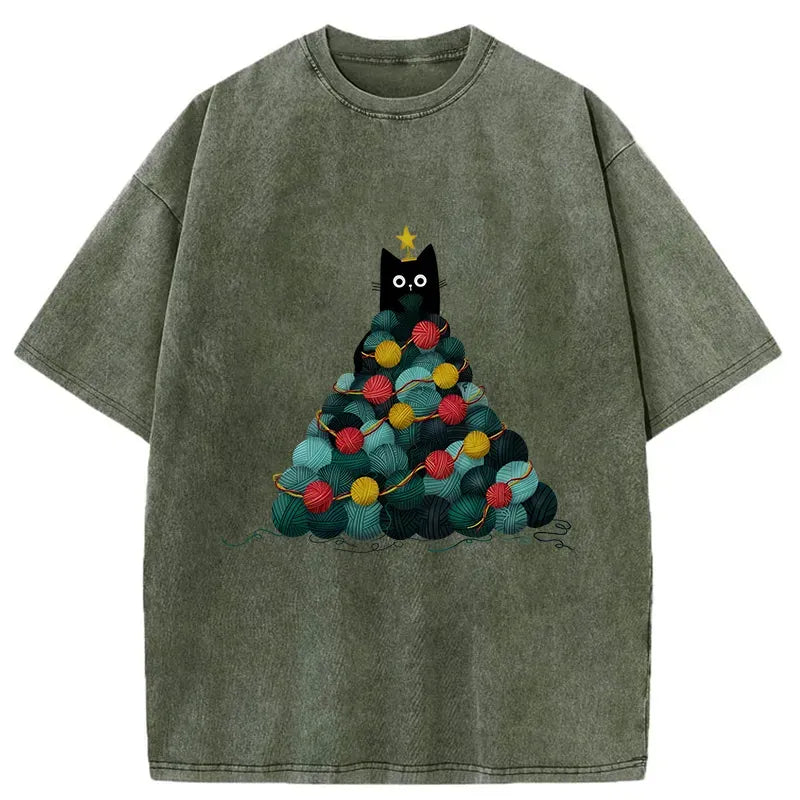 Japanese Cat Christmas Tree Vintage T-Shirt