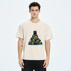 Kyoto-Lion Yarn Christmas Tree Cat Washed T-Shirt