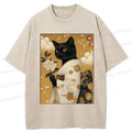 Japanese Retro Black Cat T-Shirt for Gift