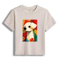 Kyoto-Lion Retro Abstract Color Block Puppy Art Women's Washed T-shirt