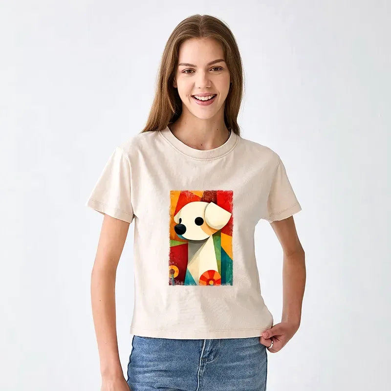 Japanese Retro Puppy Art Washed T-Shirt