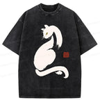 Japanese Black Cat Washed T-Shirt