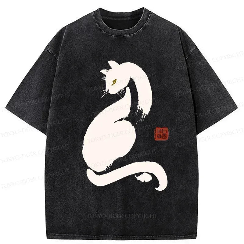 Japanese Black Cat Washed T-Shirt