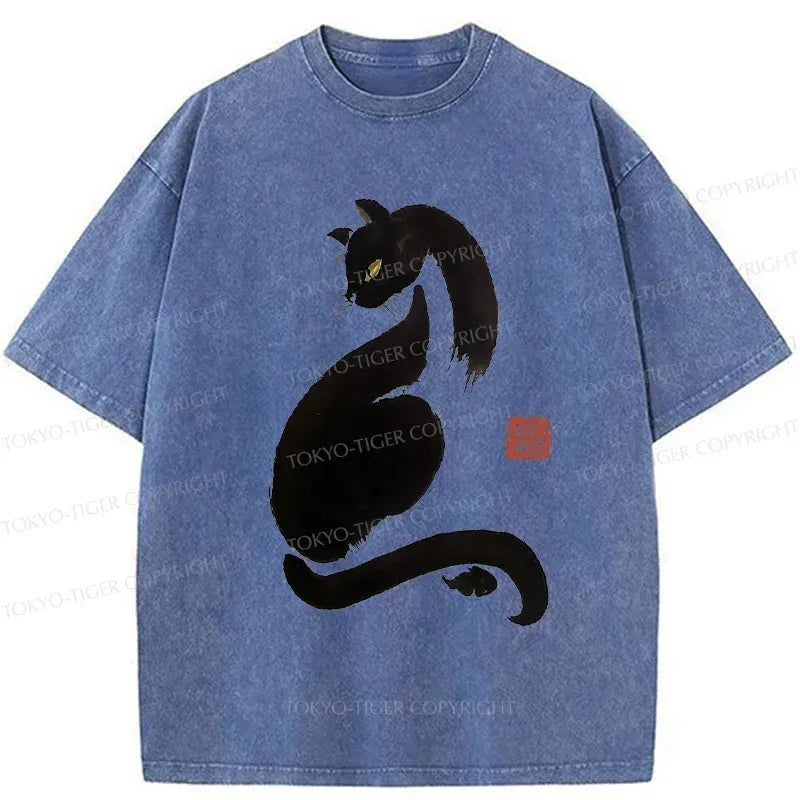 Elegant Black Cat Japanese Streetwear