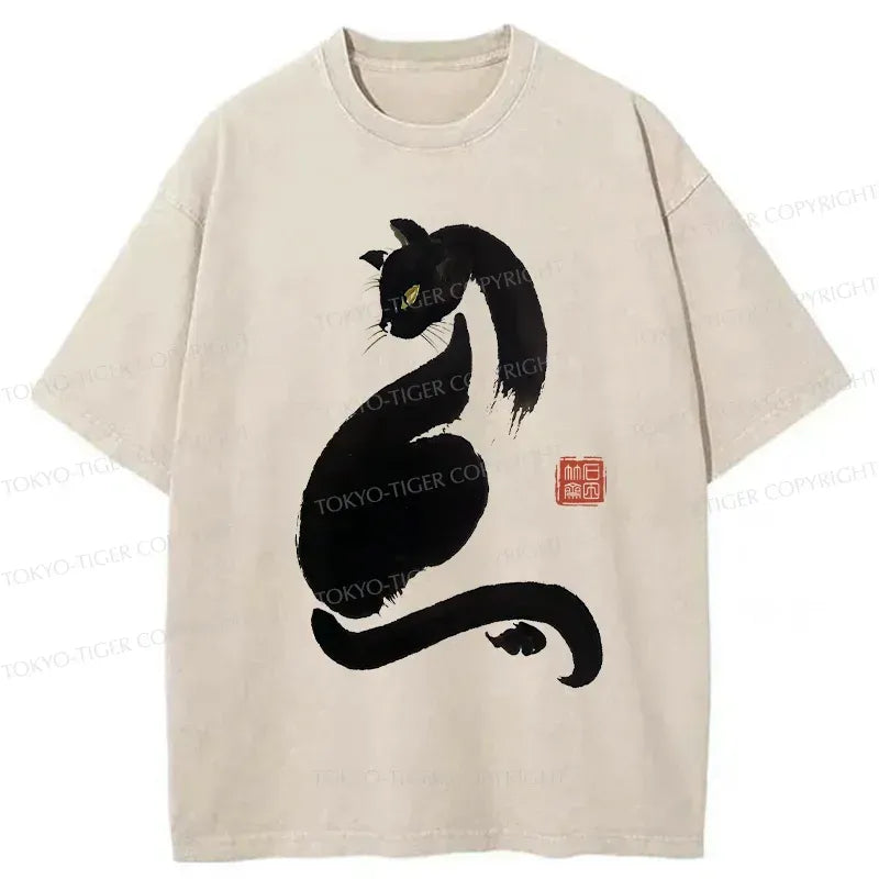 Japanese Black Cat Washed T-Shirt