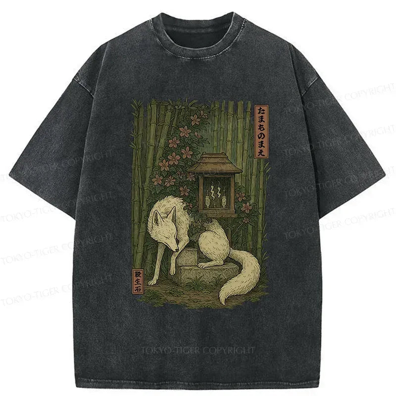 Kyoto-Lion Japanese Fox Demon Washed T-Shirt