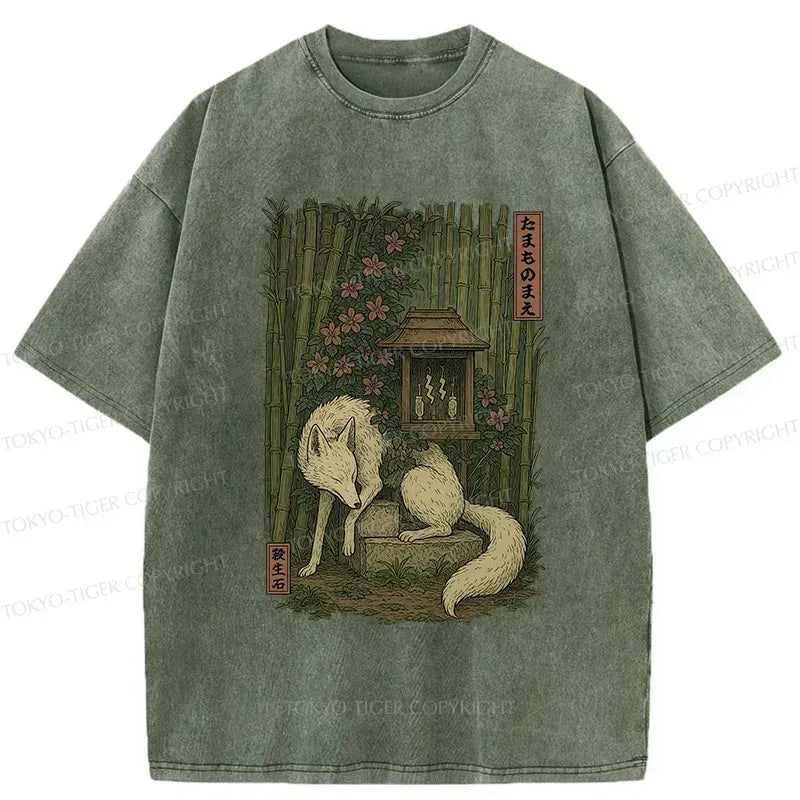 Kyoto-Lion Japanese Fox Demon Washed T-Shirt