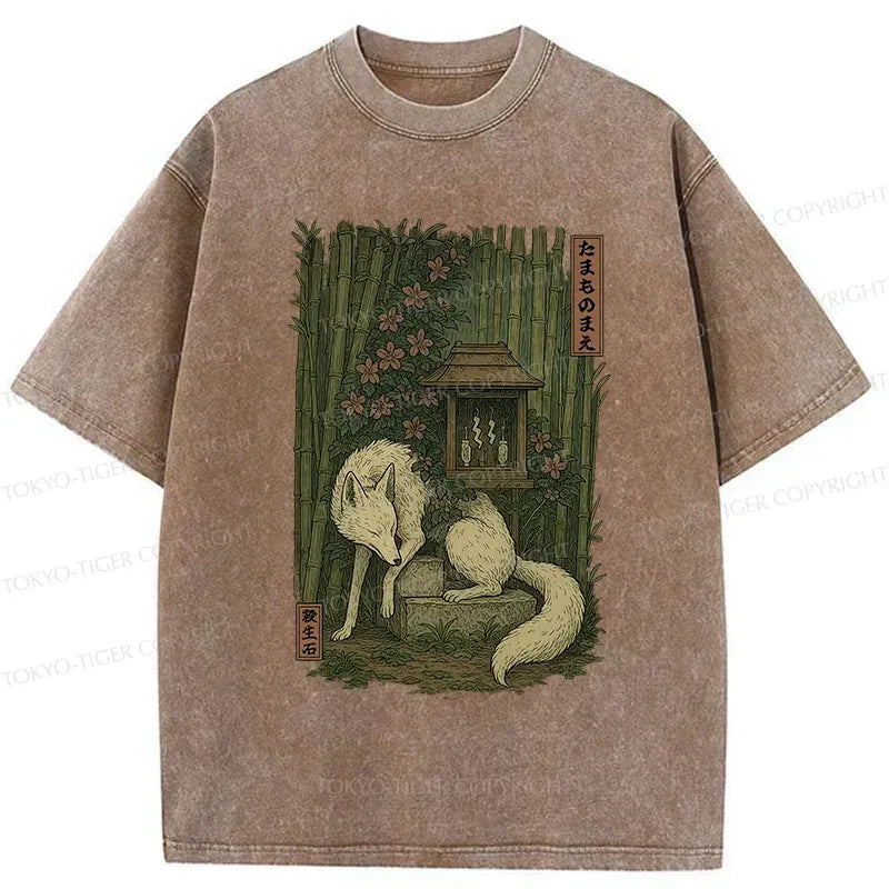 Kyoto-Lion Japanese Fox Demon Washed T-Shirt