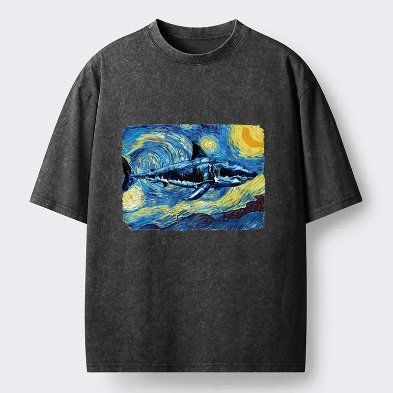 Van Gogh Shark Washed Tee for Daily Wear