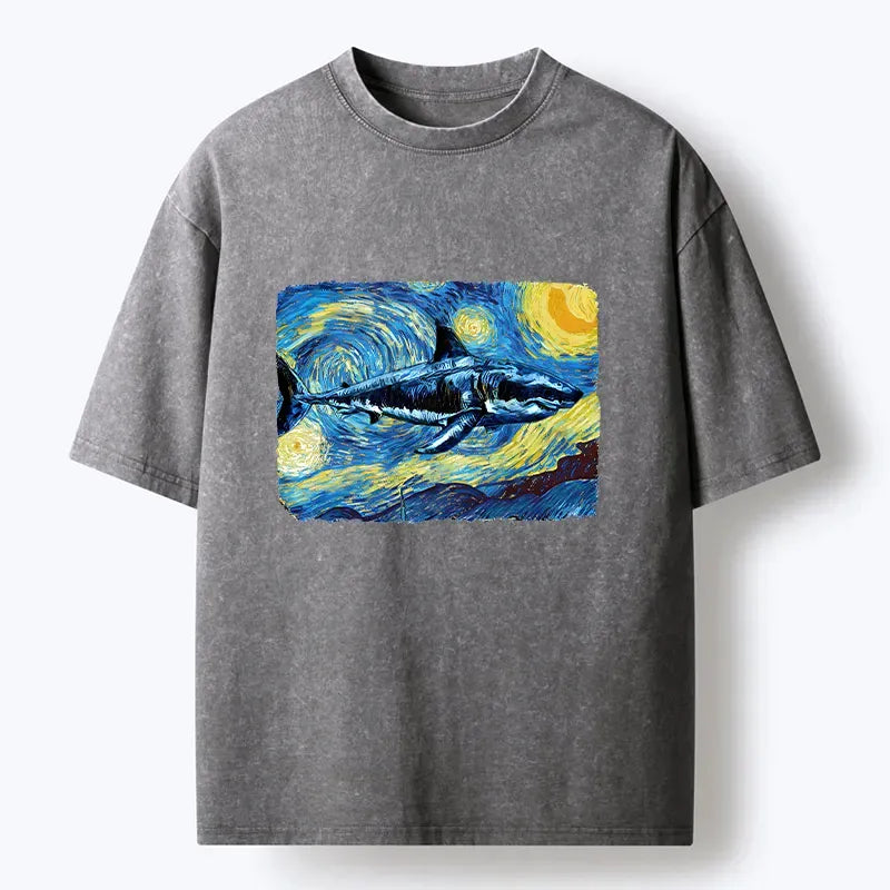 Kyoto-Lion Van Gogh's Shark Washed T-Shirt