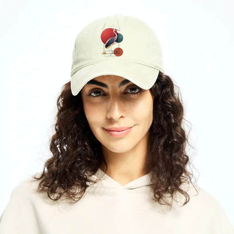 Kyoto-Lion Geometric Crane Art Washed Cap