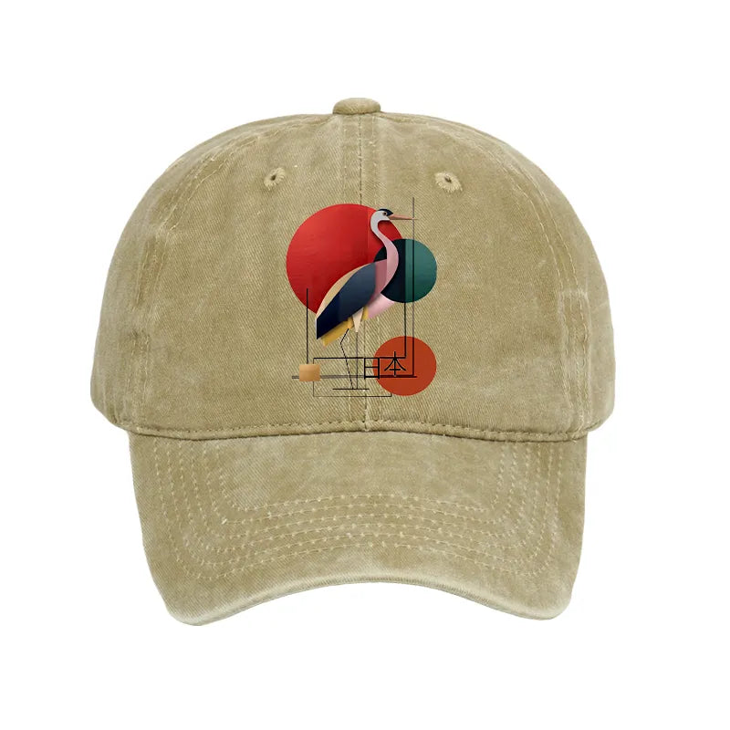 Kyoto-Lion Geometric Crane Art Washed Cap