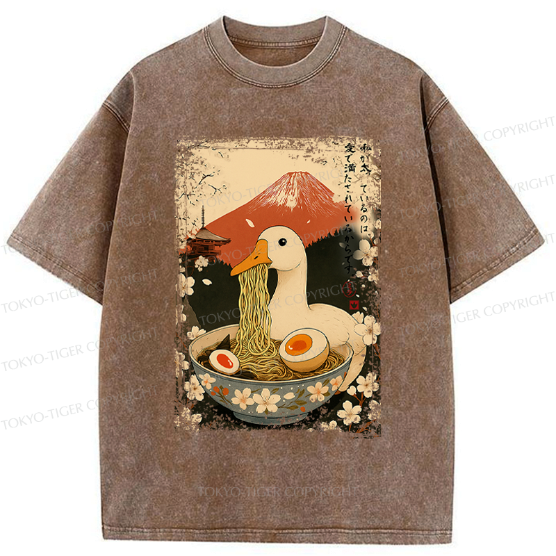 Kyoto-Lion Japanese Ukiyoe Goose Eat Ramen Poster Washed T-Shirt