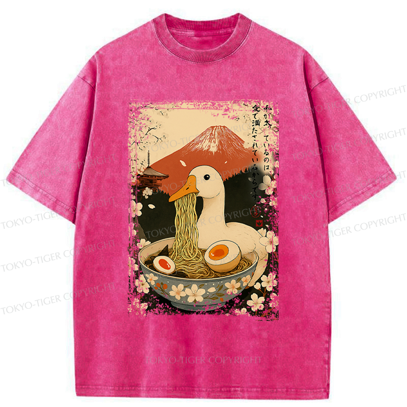 Kyoto-Lion Japanese Ukiyoe Goose Eat Ramen Poster Washed T-Shirt