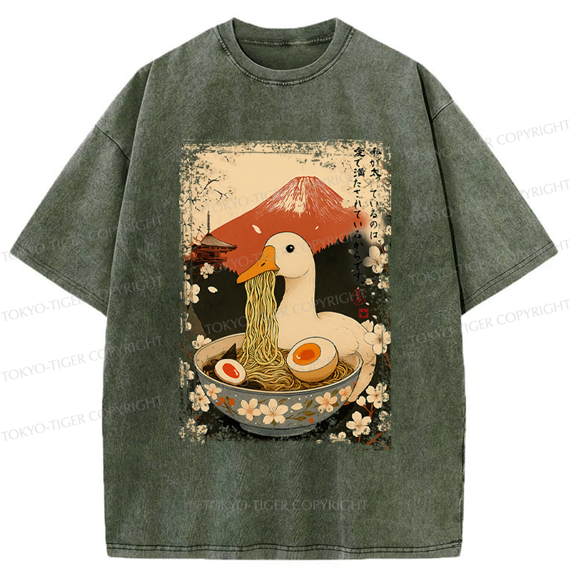 Japanese Ukiyoe Washed T-Shirt for Daily Wear