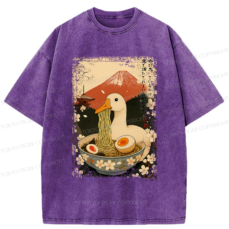 Kyoto-Lion Japanese Ukiyoe Goose Eat Ramen Poster Washed T-Shirt