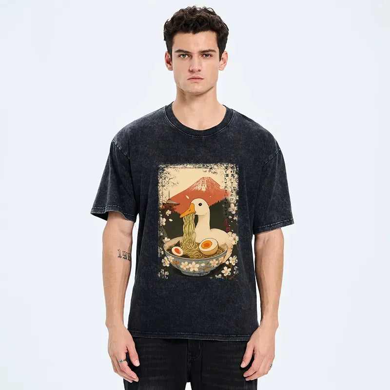 Japanese Ukiyoe Washed T-Shirt for Daily Wear