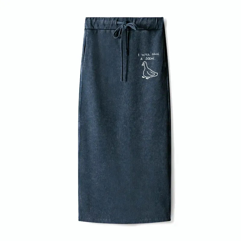 Kyoto-Lion Stupid Goose Funny Japan Retro Washed Terry Skirt