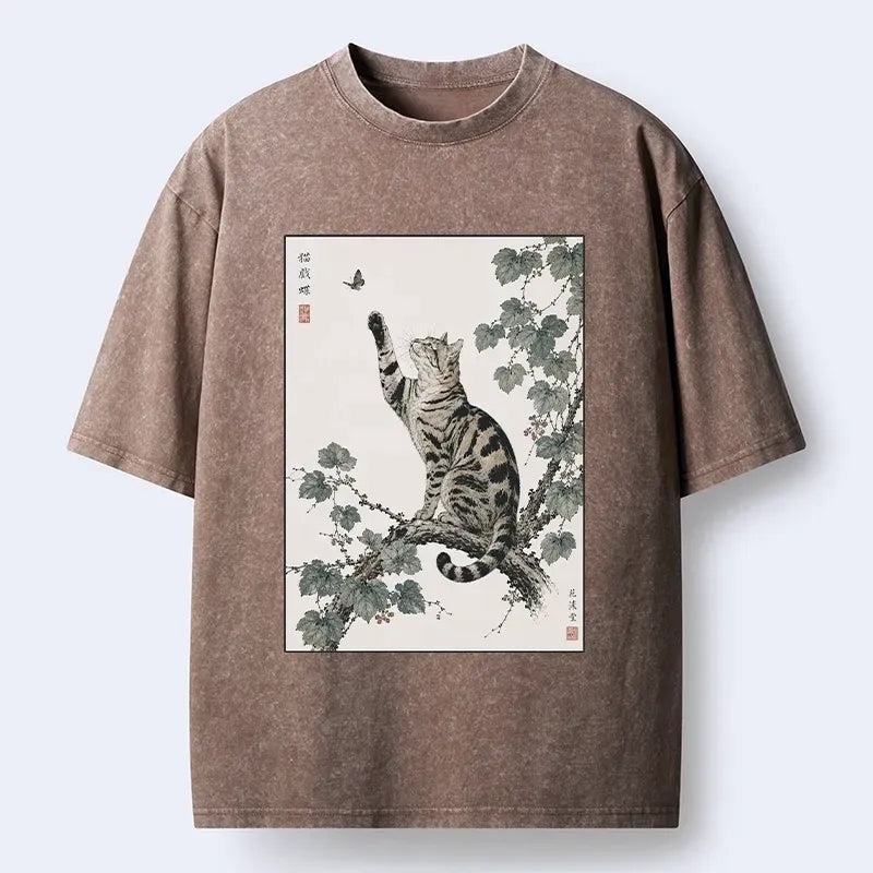 Japanese cat art t-shirt for summer