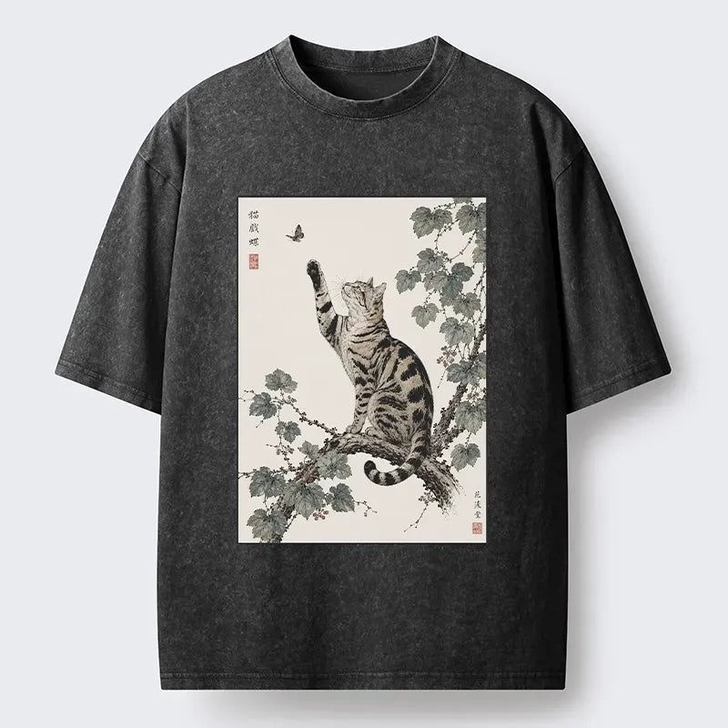 Japanese cat art t-shirt for summer