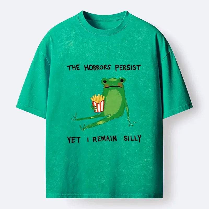 Kyoto-Lion Silly Frog With Fries Vibe Art Washed T-Shirt