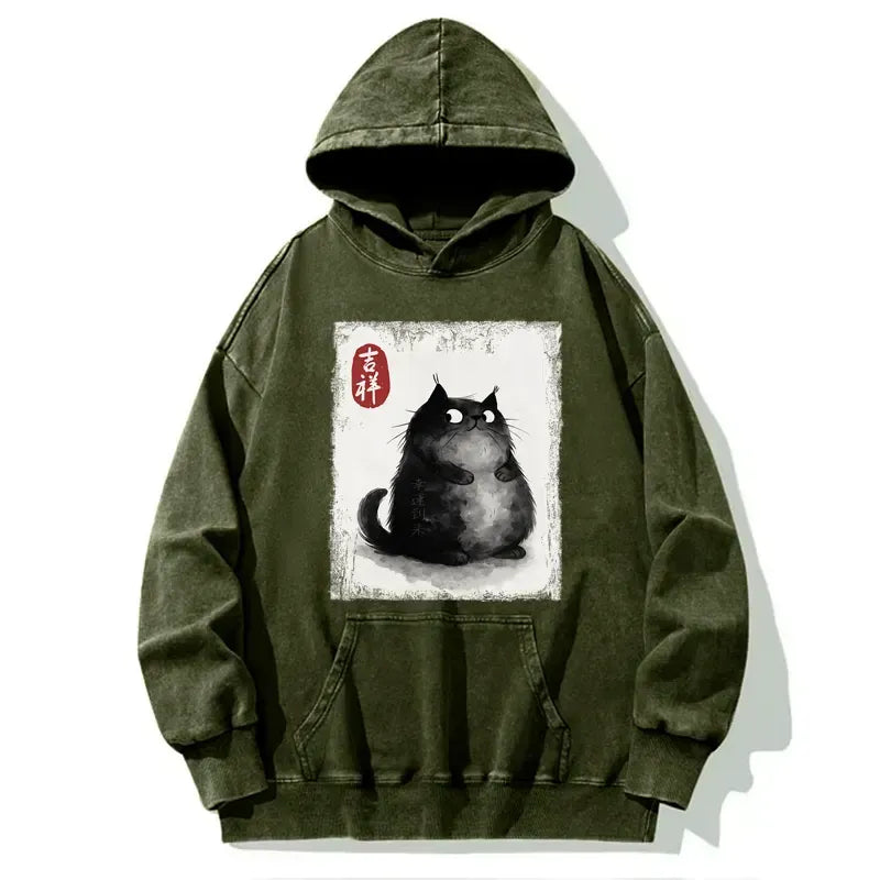 Auspicious Black Cat Ink Painting Hoodie